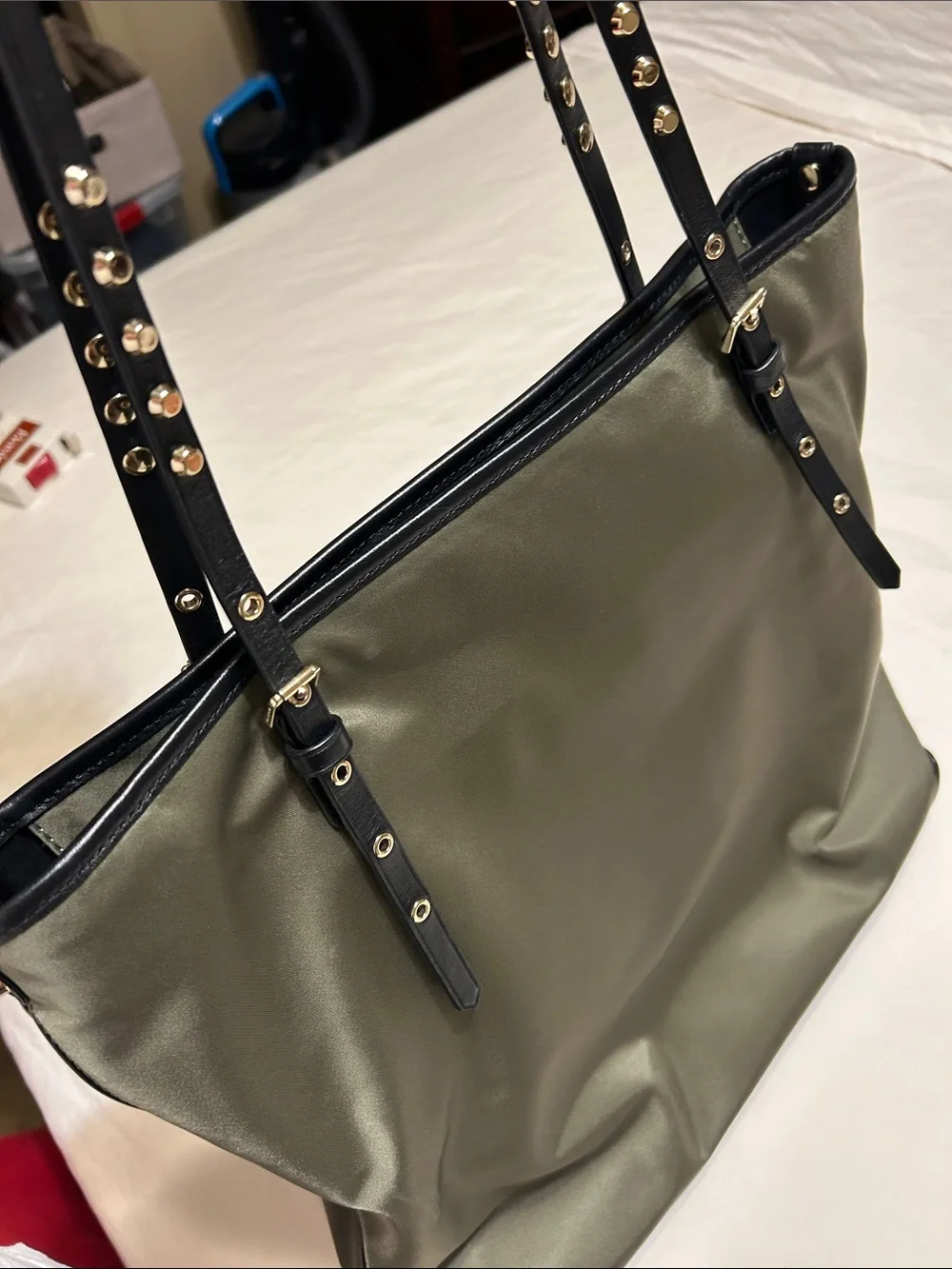 Michael Kors Olive Green Tote with Black Studded Straps